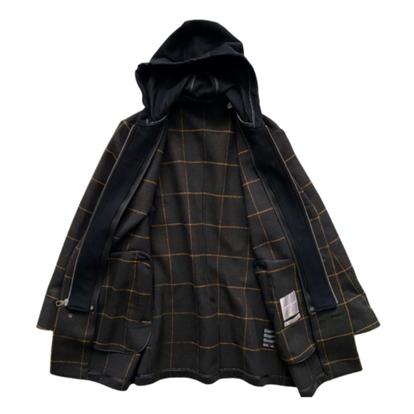 Hickey Freeman Nwt $395 Wool Blend Olive Check Plaid Hooded Jacket Coat Medium - Picture 3 of 6